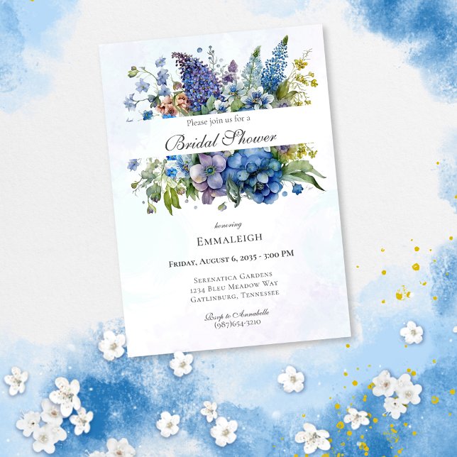 Bohemian Blue-Violet Watercolor Bridal Shower Invitation (Creator Uploaded)