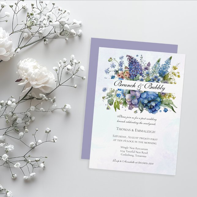 Bohemian Blue-Violet Watercolor Brunch & Bubbly Invitation (Creator Uploaded)