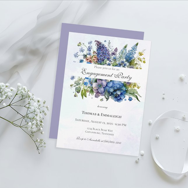 Bohemian Blue-Violet Watercolor Engagement Party Invitation (Creator Uploaded)