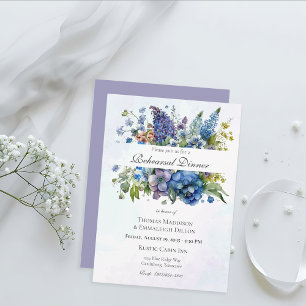 Bohemian Blue-Violet Watercolor Rehearsal Dinner Invitation