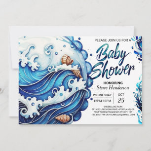 Bohemian Blue Water Baby Shower Invitation