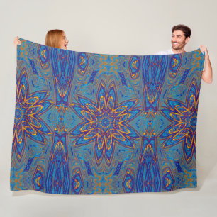 Bohemian Blue Yellow Daisy Cosy Floral Fleece Blanket