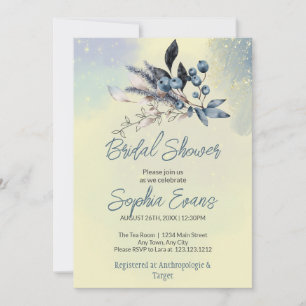 Bohemian Blueberries & Greenery Blue Bridal Shower Invitation