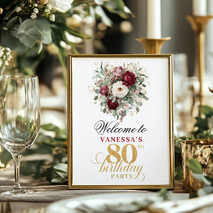 Bohemian blush burgundy 80th birthday 8x10 welcome poster