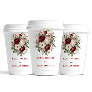 Bohemian Blush Burgundy Floral Wedding Cups