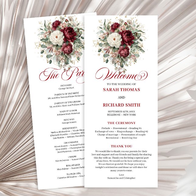 Bohemian Blush Burgundy Floral Wedding Program (Bohemian Blush Burgundy Floral Wedding Program)