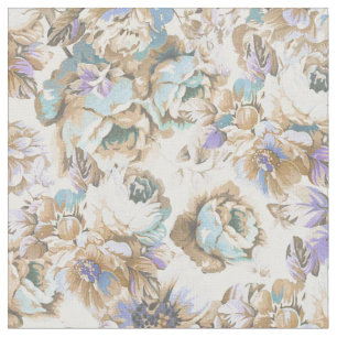 Bohemian blush lavender brown teal roses floral fabric