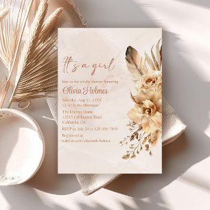 Bohemian Blush Pampas Grass Orchid Baby Shower Invitation
