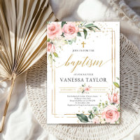 Bohemian blush pink floral gold glitter baptism
