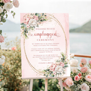 Bohemian Blush Pink Floral Unplugged Ceremony Sign