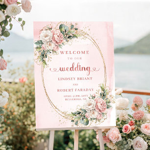 Bohemian Blush Pink Floral wedding welcome Poster