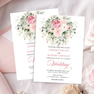 Bohemian Blush Roses Gold Frame Wedding Invitation