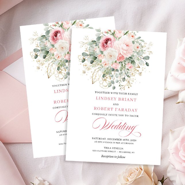 Bohemian Blush Roses Gold Glitter Wedding Invite (Bohemian Blush Roses Gold Glitter Wedding Invite)