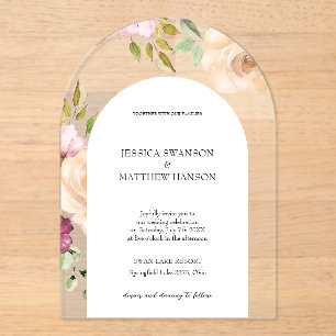 Bohemian Blush Roses Watercolor Floral Wedding Acrylic Invitations