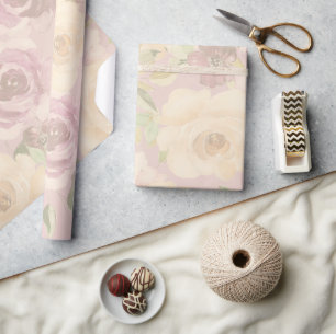 Bohemian Blush Roses Watercolor Floral Wedding Wrapping Paper