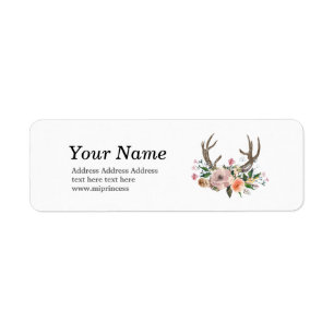 bohemian, boho, antler, return address stickers
