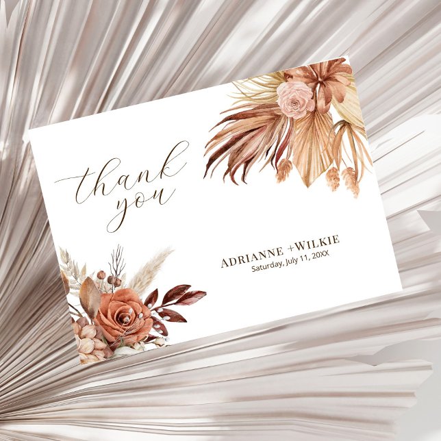 Bohemian Boho Autumn Pampas Wedding Thank You Postcard (Creator Uploaded)