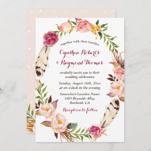 Bohemian Boho Floral Wreath Wedding Invitation