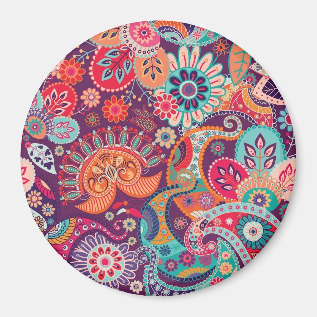 Bohemian Boho MOD Hippy Chic Flower Pattern Magnet (Front)