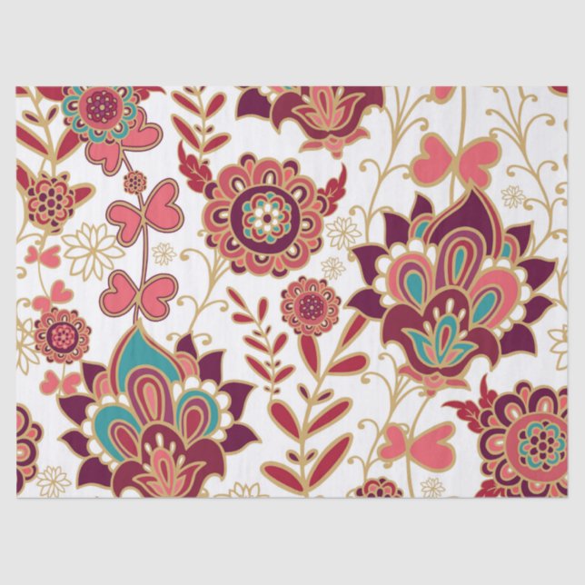 Bohemian Boho MOD Hippy Chic Flower Pattern Tissue Paper (Front)