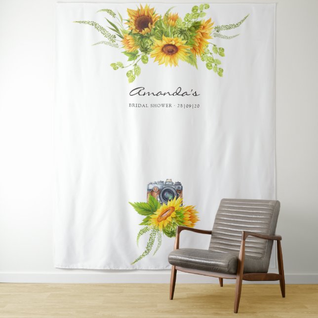 Bohemian Boho Sunflowers Bridal Shower Photo Booth Tapestry (In Situ)