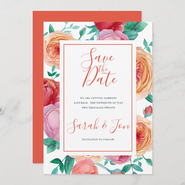 Bohemian Bold Floral Save the Date card (Front/Back)