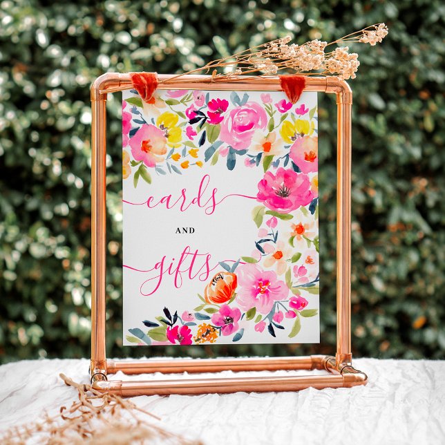 Bohemian bold floral watercolor bridal sign (Bohemian bold floral watercolor bridal cards and gifts sign)