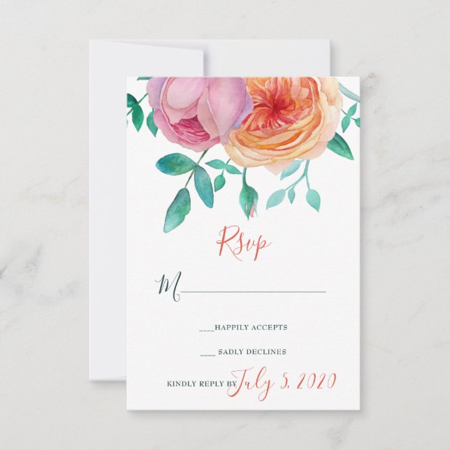 Bohemian Bold Floral Wedding RSVP Card (Front)