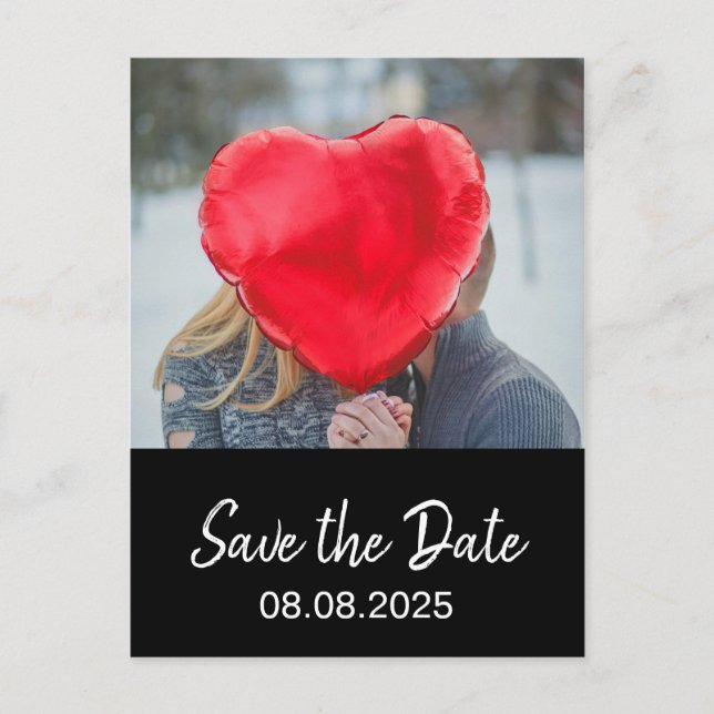 Bohemian Bold Modern Photo Black Save the Date Postcard (Front)
