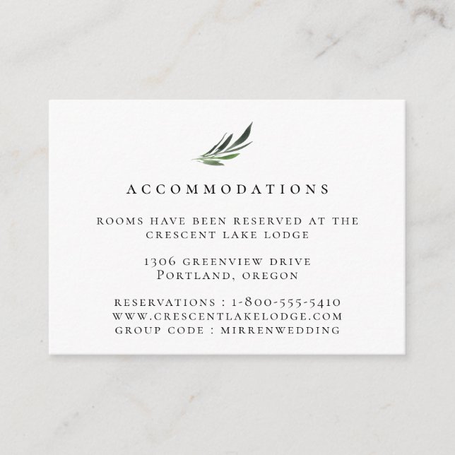 Bohemian Botanical Branch Wedding Accommodations Enclosure Card (Front)