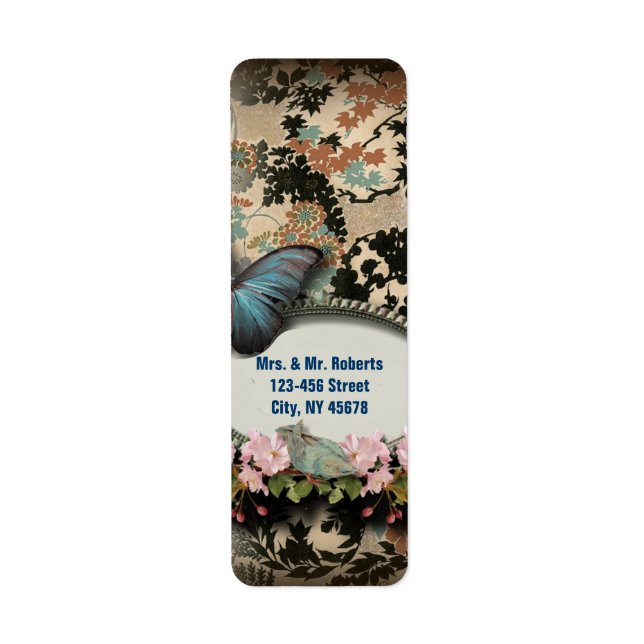Bohemian Botanical butterfly Paris bridal shower Return Address Label (Front)