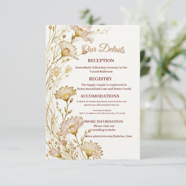 Bohemian, botanical style Enclosure Card (Standing Front)