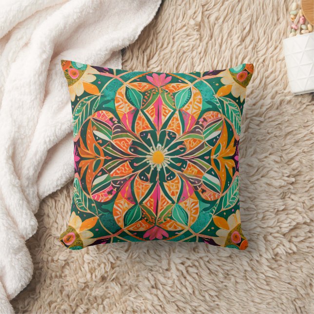 Bohemian Botanical Vibrant Artistic Cushion (Blanket)