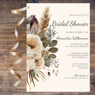 Bohemian Bouquet & Feathers Bridal Shower  Invitation