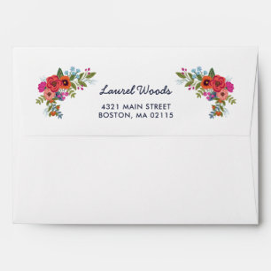 Bohemian Bouquet - Navy Blue & Coral Floral Lining Envelopes
