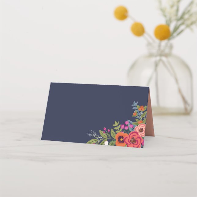 Bohemian Bouquet - Navy Blue Place Card (Front)