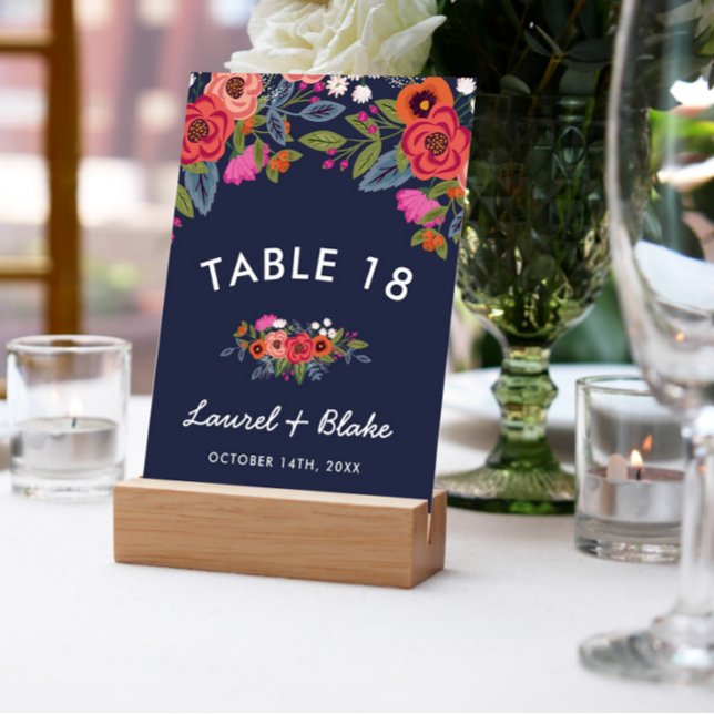 Bohemian Bouquet - Navy Blue Wedding Table Number (Creator Uploaded)