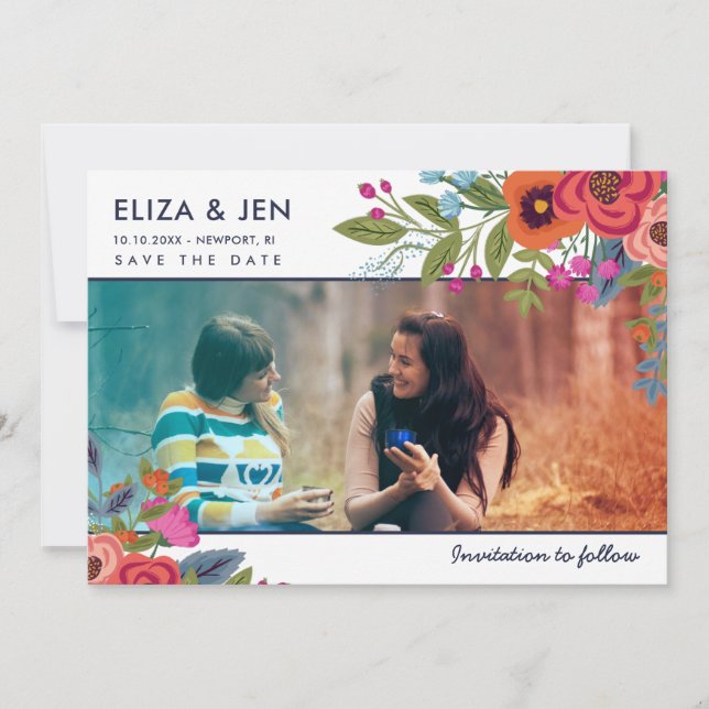 Bohemian Bouquet Photo Save the Date (Front)