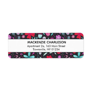 Bohemian Bright on Dark Watercolor Flowers Address Return Address Label
