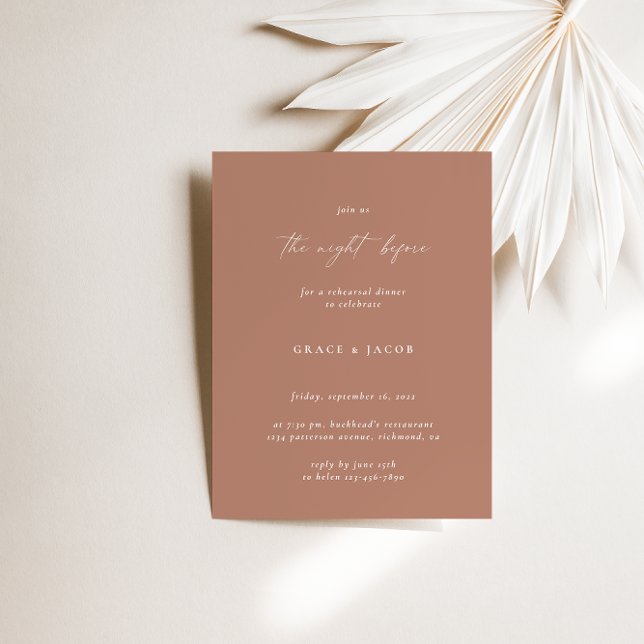 Bohemian Bronze Rose Minimalist Rehearsal Dinner Invitation (Creator Uploaded)