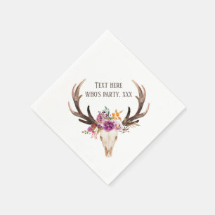 bohemian, bull skull, antler,  flowers, boho napkin
