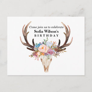 bohemian, bull skull, birthday Postcard invitation