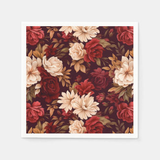 Bohemian burgundy beige flowers napkin