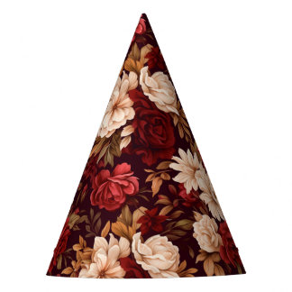 Bohemian burgundy beige flowers party hat