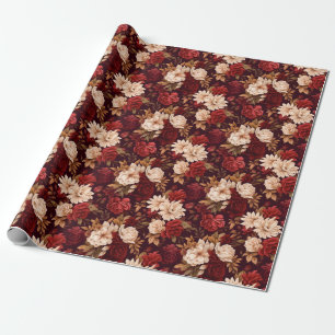 Bohemian burgundy beige flowers wrapping paper