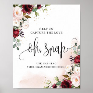 Bohemian burgundy blush pink floral oh snap sign