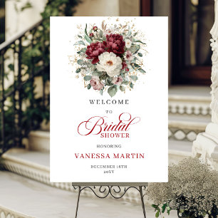 Bohemian Burgundy Floral Bridal Shower Welcome Poster