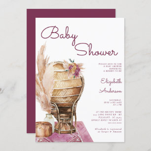 Bohemian Burgundy Pampas Boho Baby Shower Invitation