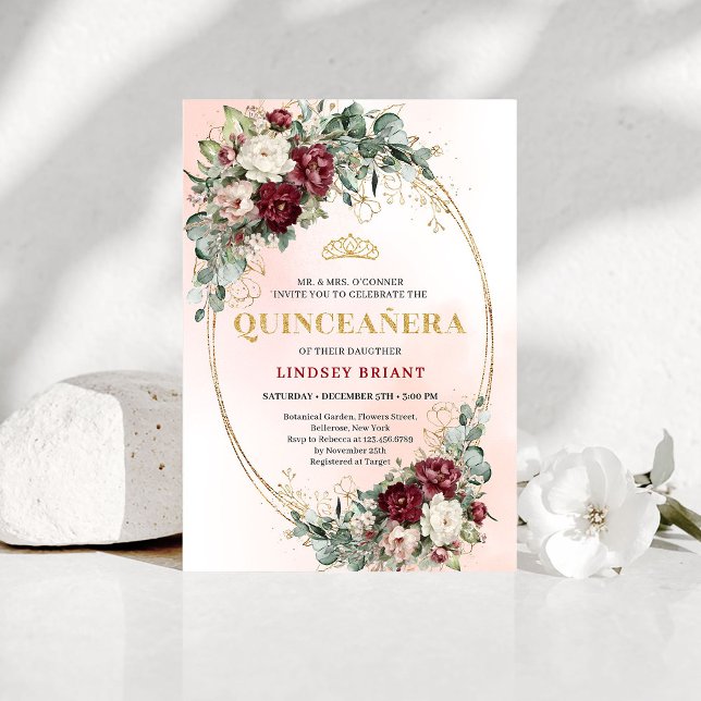 Bohemian Burgundy Peonies Eucalyptus Quince Invite (Bohemian Burgundy Peonies Eucalyptus Quince Invite)