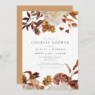 Bohemian Burnt Orange Fall Floral Couples Shower Invitation